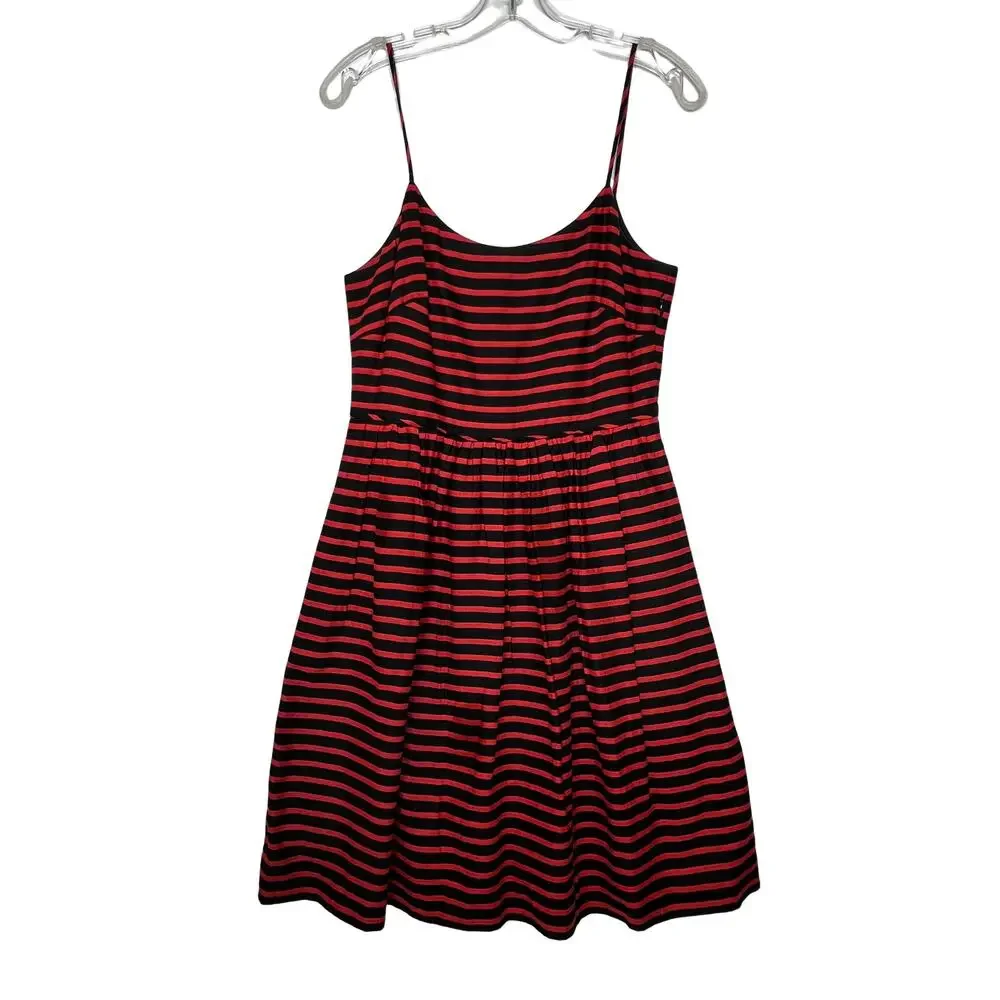 J. Crew Striped Derby Linen Blend Fit and Flare Dress Black Red Womens Size 6